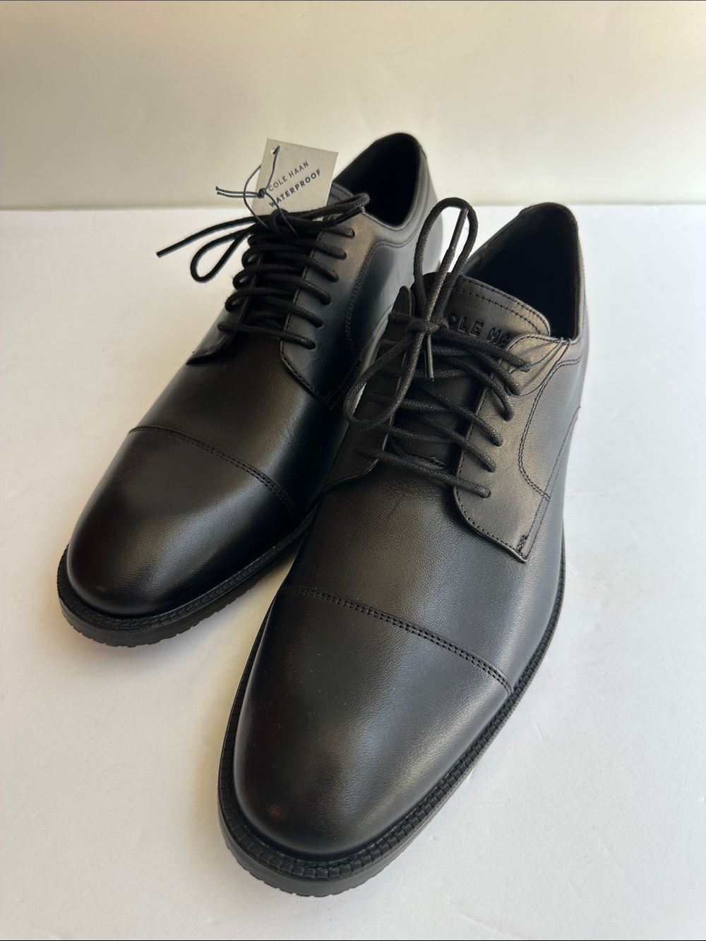 Men’s Cole Haan Black Leather Cap-Toe Derby Lace-Ups